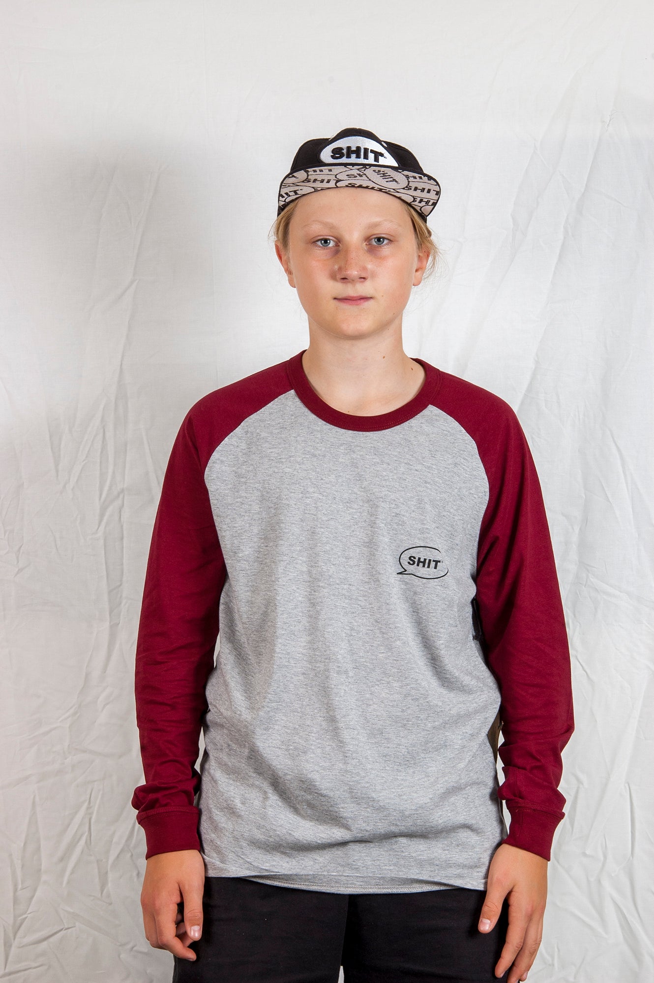 SHIT® Longsleeve, Classic TB LOGO, Greymelange/Burgundy